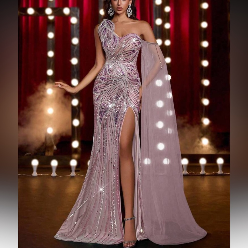 Elegant Pink Sequin Prom Dress